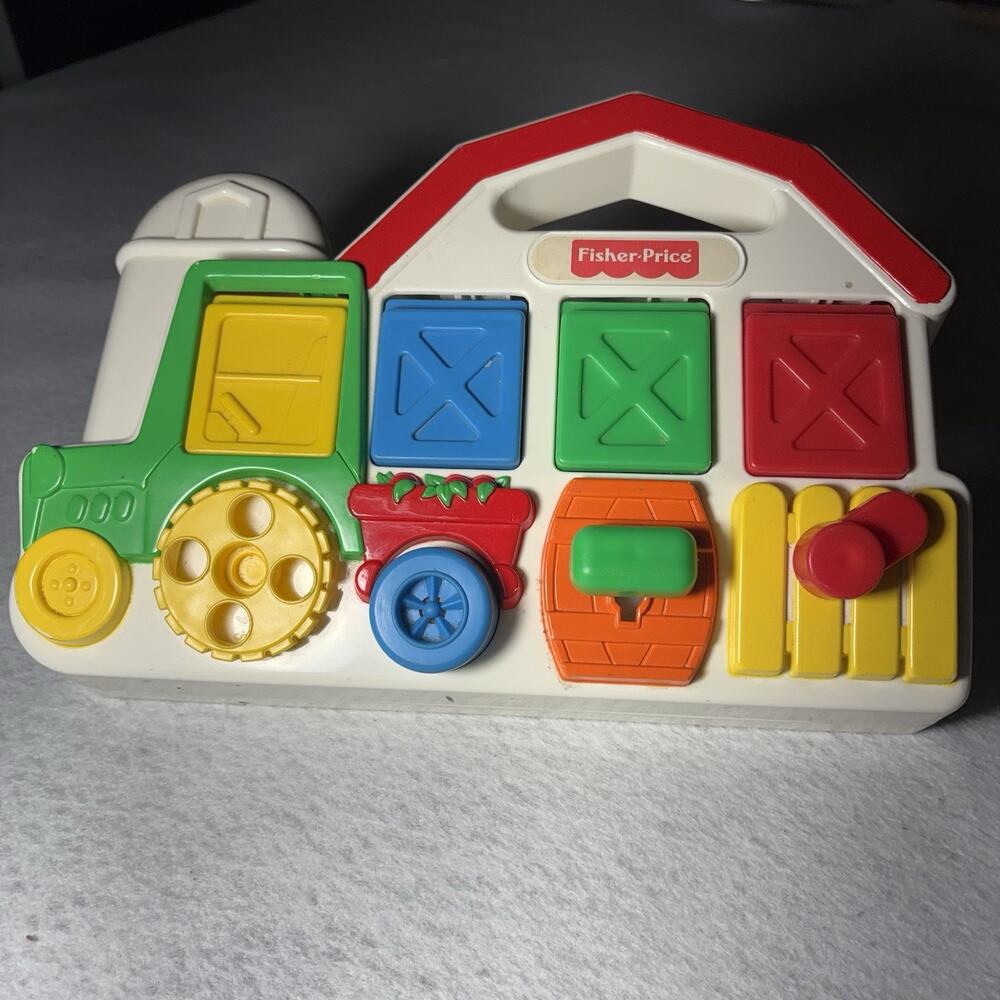 Vtg 1993 FISHER PRICE 5826 POP UP Barn Farm Animals Tractor Baby Activity Toy